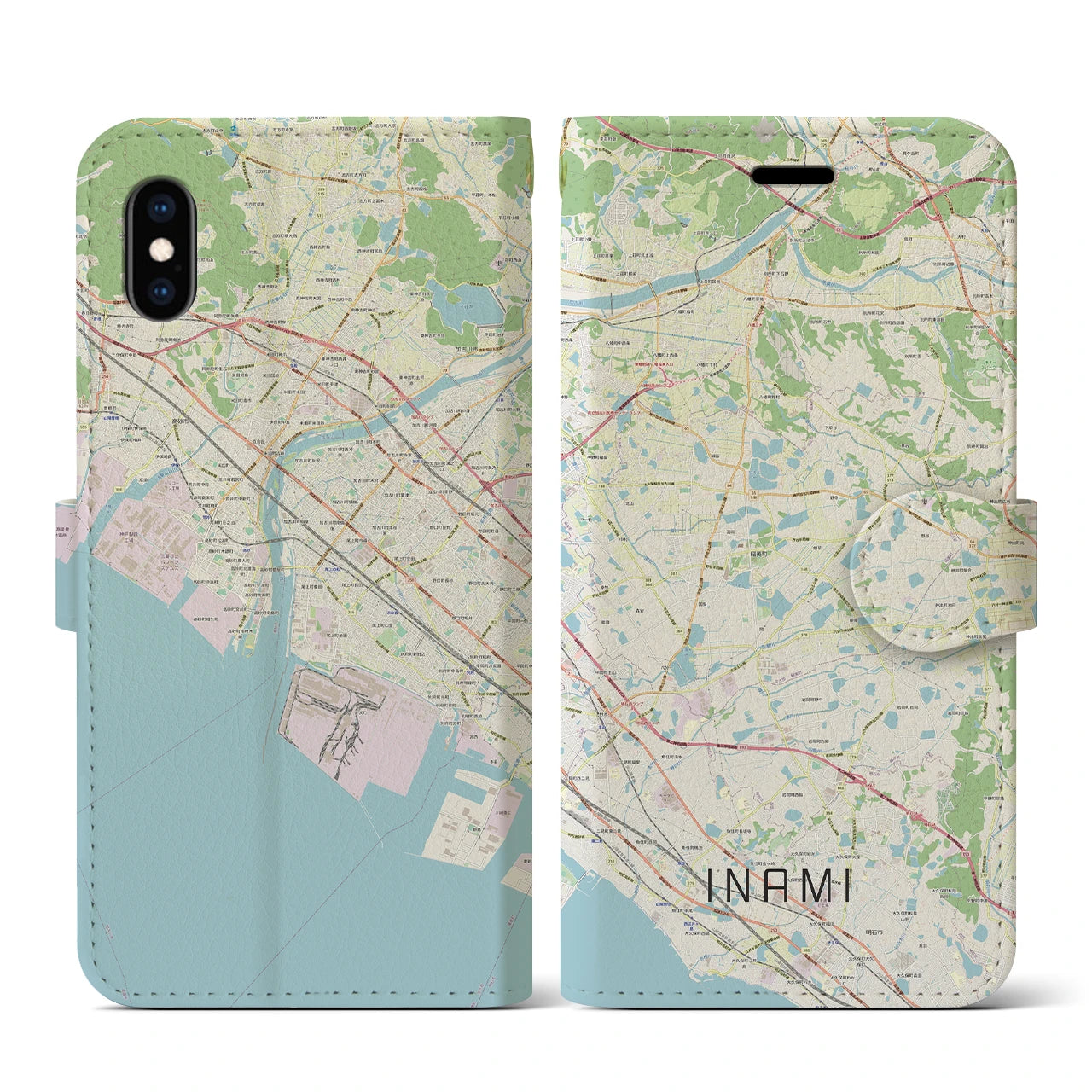 【稲美(兵庫県)】地図柄iPhoneケース(手帳タイプ)ナチュラル・iPhone XS / X 用