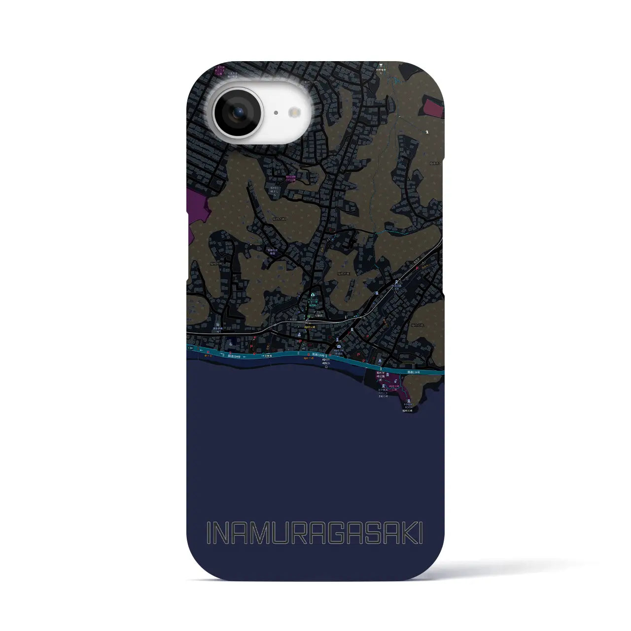 【稲村ヶ崎(神奈川県)】地図柄iPhoneケース(バックカバータイプ)