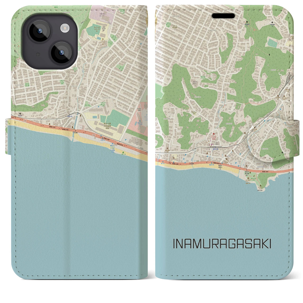 【稲村ヶ崎(神奈川県)】地図柄iPhoneケース(手帳タイプ)