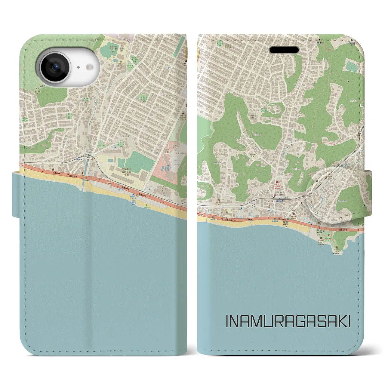 【稲村ヶ崎(神奈川県)】地図柄iPhoneケース(手帳タイプ)