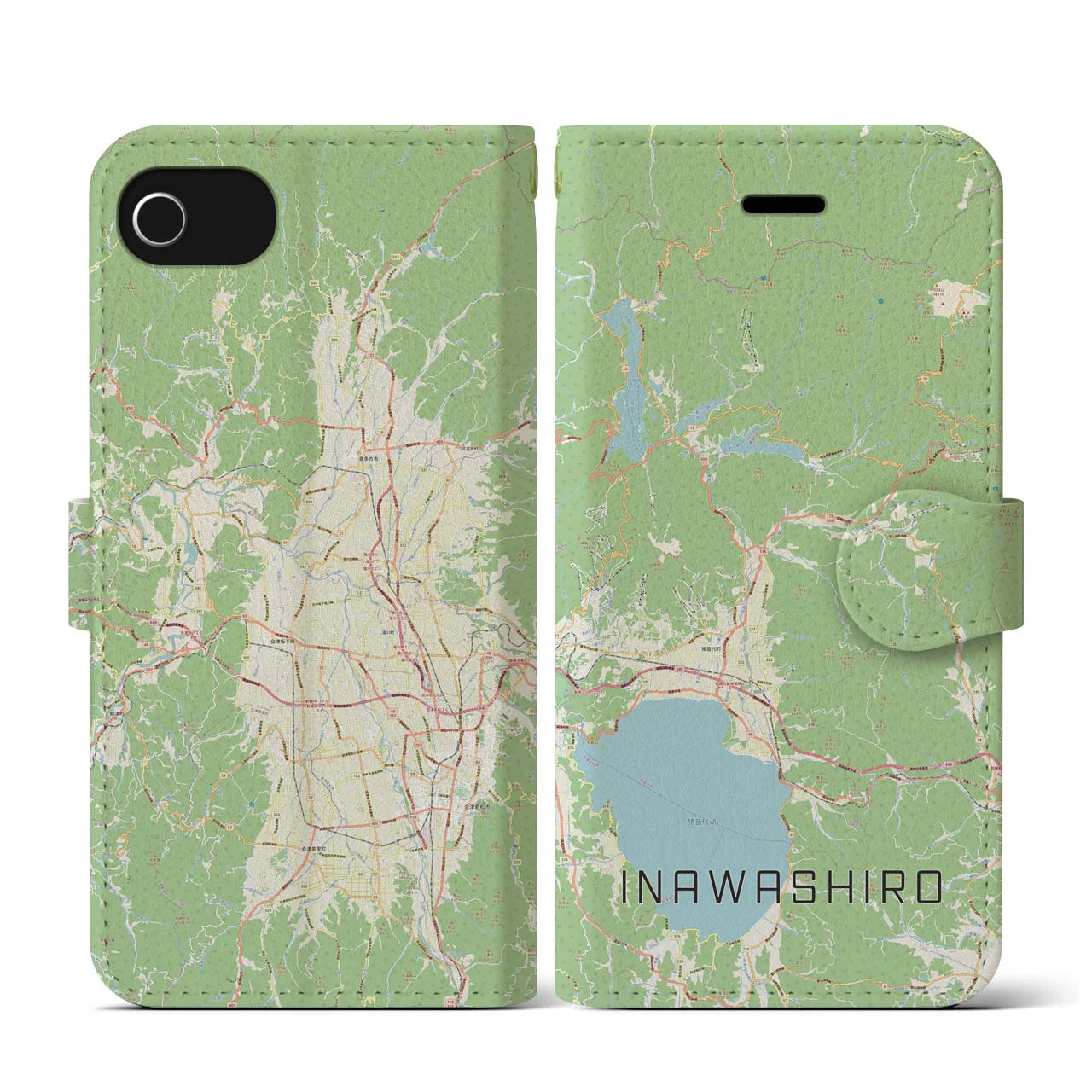 【猪苗代(福島県)】地図柄iPhoneケース(手帳タイプ)ナチュラル・iPhone SE(第3 / 第2世代) / 8 / 7 / 6s / 6 用