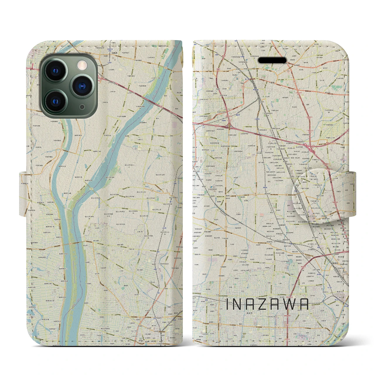 【稲沢(愛知県)】地図柄iPhoneケース(手帳タイプ)ナチュラル・iPhone 11 Pro 用