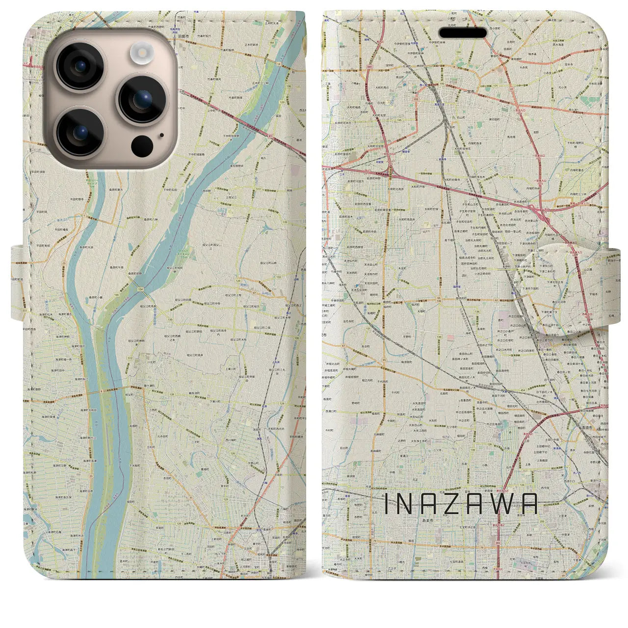【稲沢(愛知県)】地図柄iPhoneケース(手帳タイプ)ナチュラル・iPhone 16 Plus 用