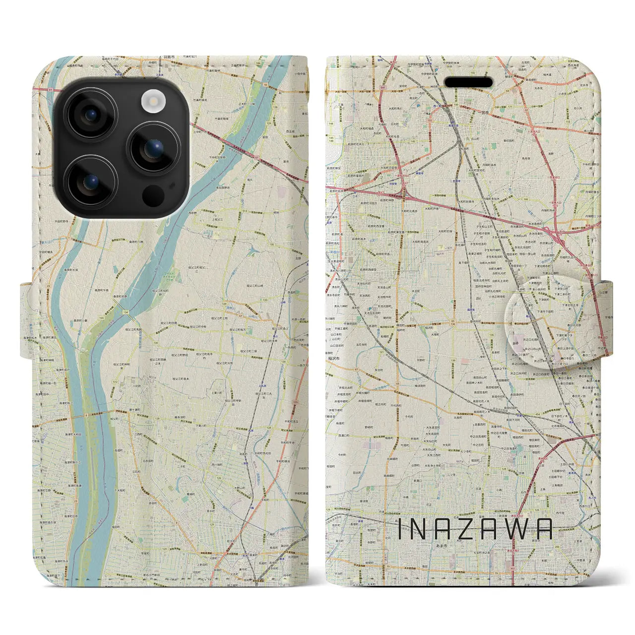 【稲沢(愛知県)】地図柄iPhoneケース(手帳タイプ)ナチュラル・iPhone 16 用