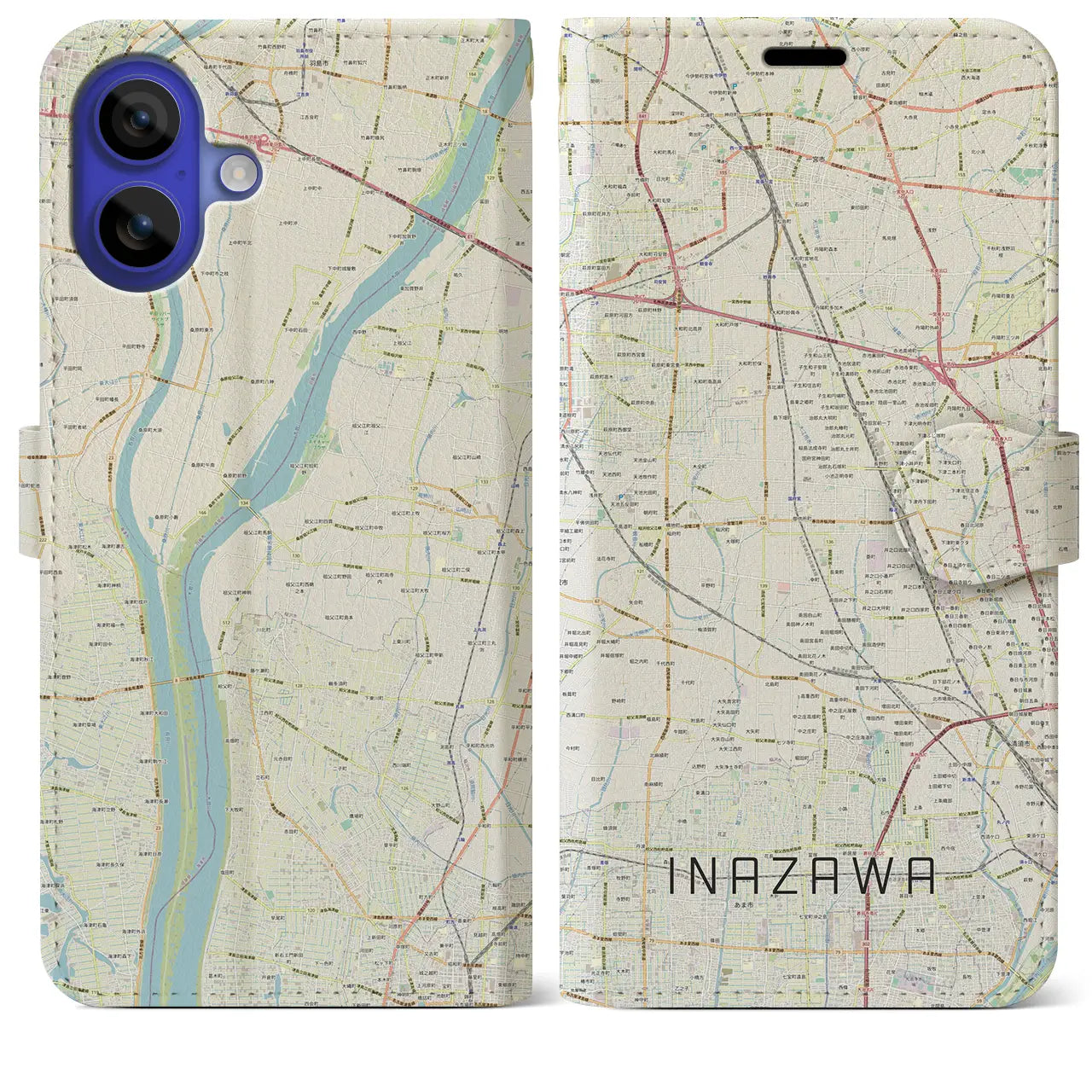 【稲沢(愛知県)】地図柄iPhoneケース(手帳タイプ)ナチュラル・iPhone 16 Pro Max 用