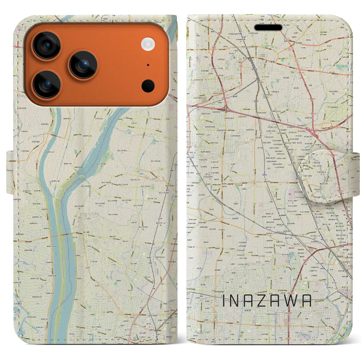 【稲沢(愛知県)】地図柄iPhoneケース(手帳タイプ)ナチュラル・iPhone 17 Pro Max 用