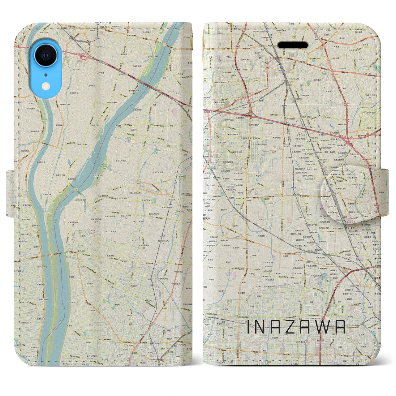 【稲沢(愛知県)】地図柄iPhoneケース(手帳タイプ)ナチュラル・iPhone XR 用
