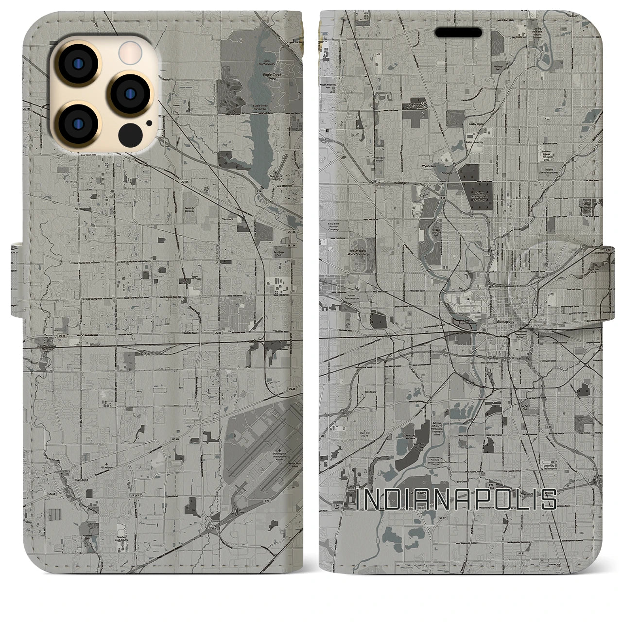 【インディアナポリス(アメリカ)】地図柄iPhoneケース(手帳タイプ)
