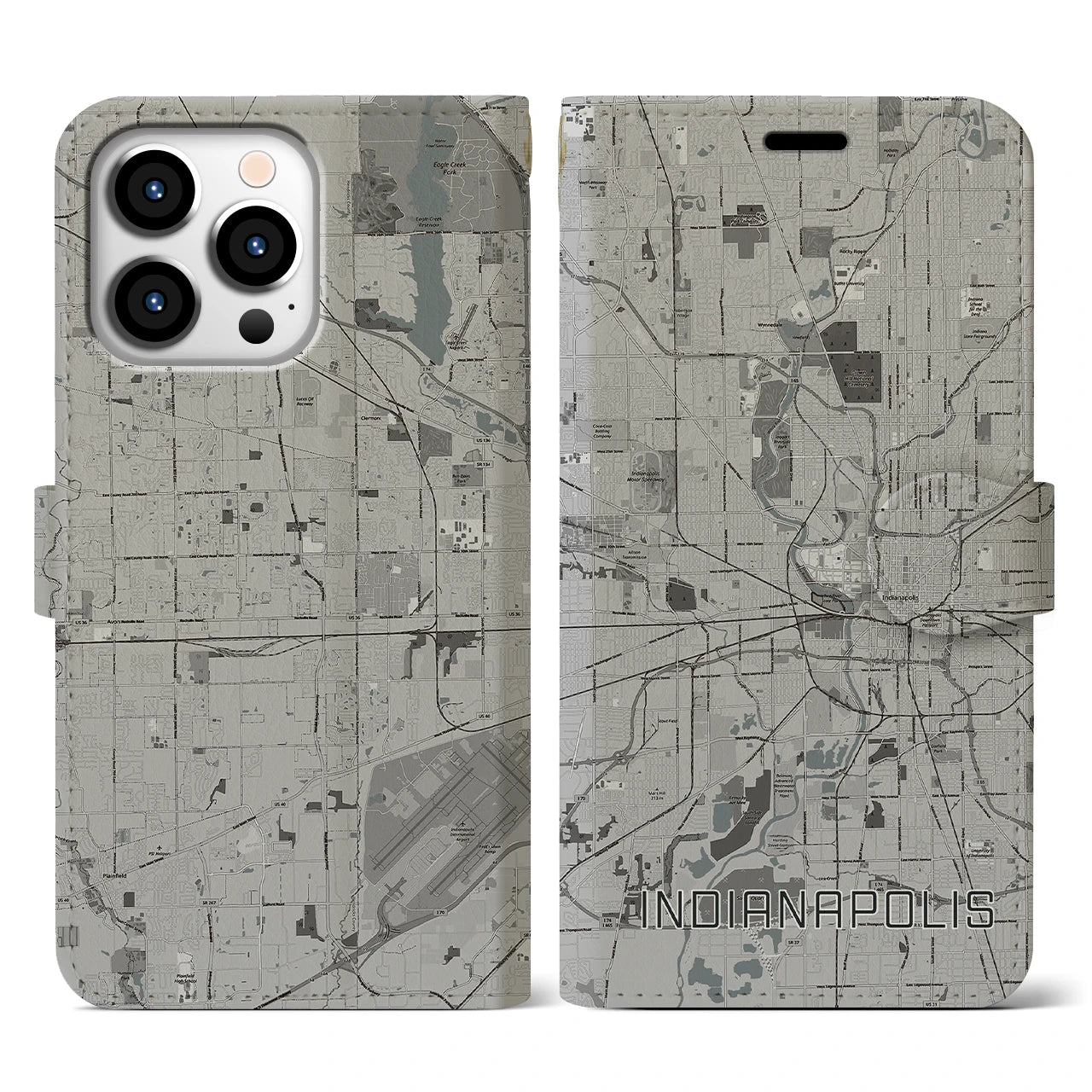 【インディアナポリス(アメリカ)】地図柄iPhoneケース(手帳タイプ)