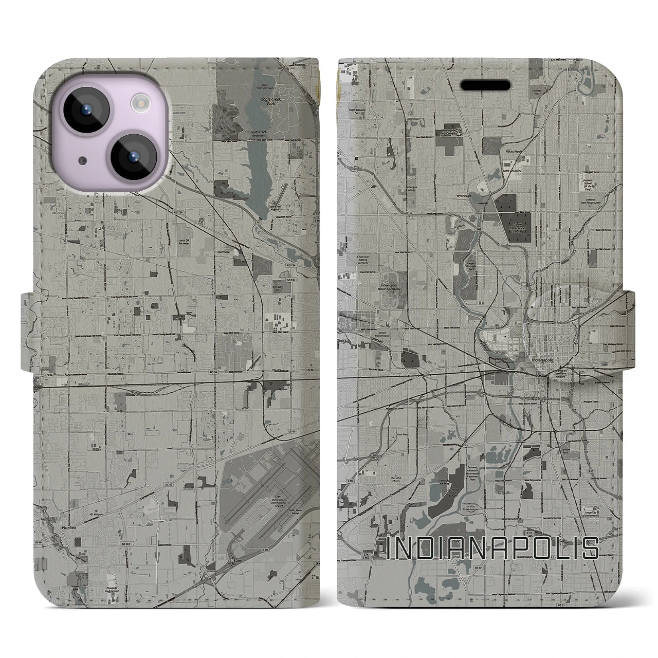 【インディアナポリス(アメリカ)】地図柄iPhoneケース(手帳タイプ)