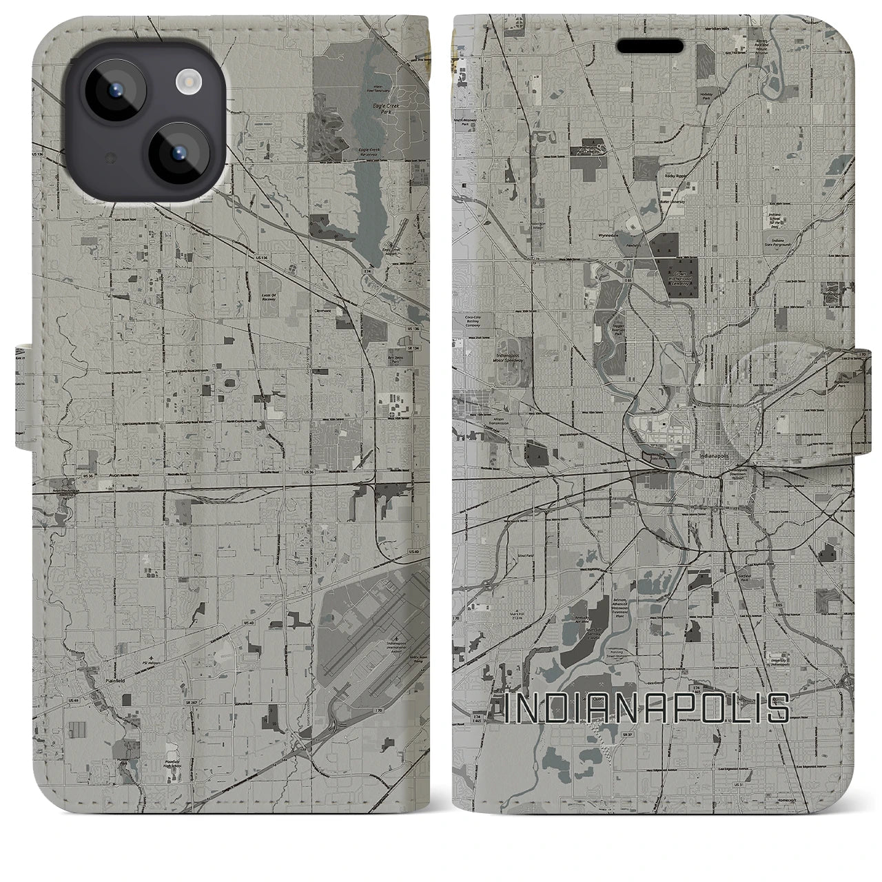 【インディアナポリス(アメリカ)】地図柄iPhoneケース(手帳タイプ)