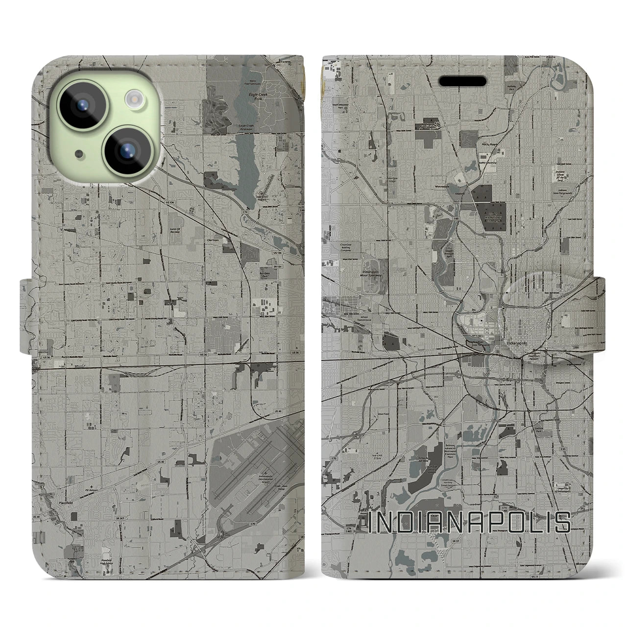【インディアナポリス(アメリカ)】地図柄iPhoneケース(手帳タイプ)