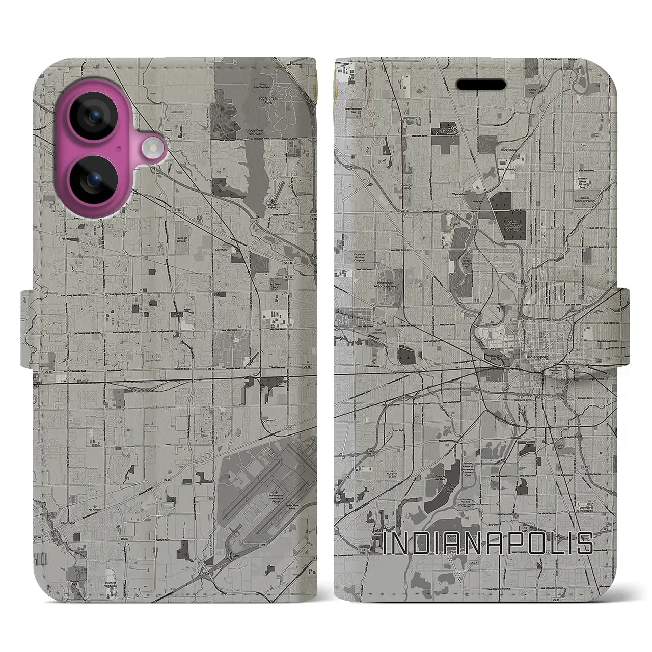 【インディアナポリス(アメリカ)】地図柄iPhoneケース(手帳タイプ)