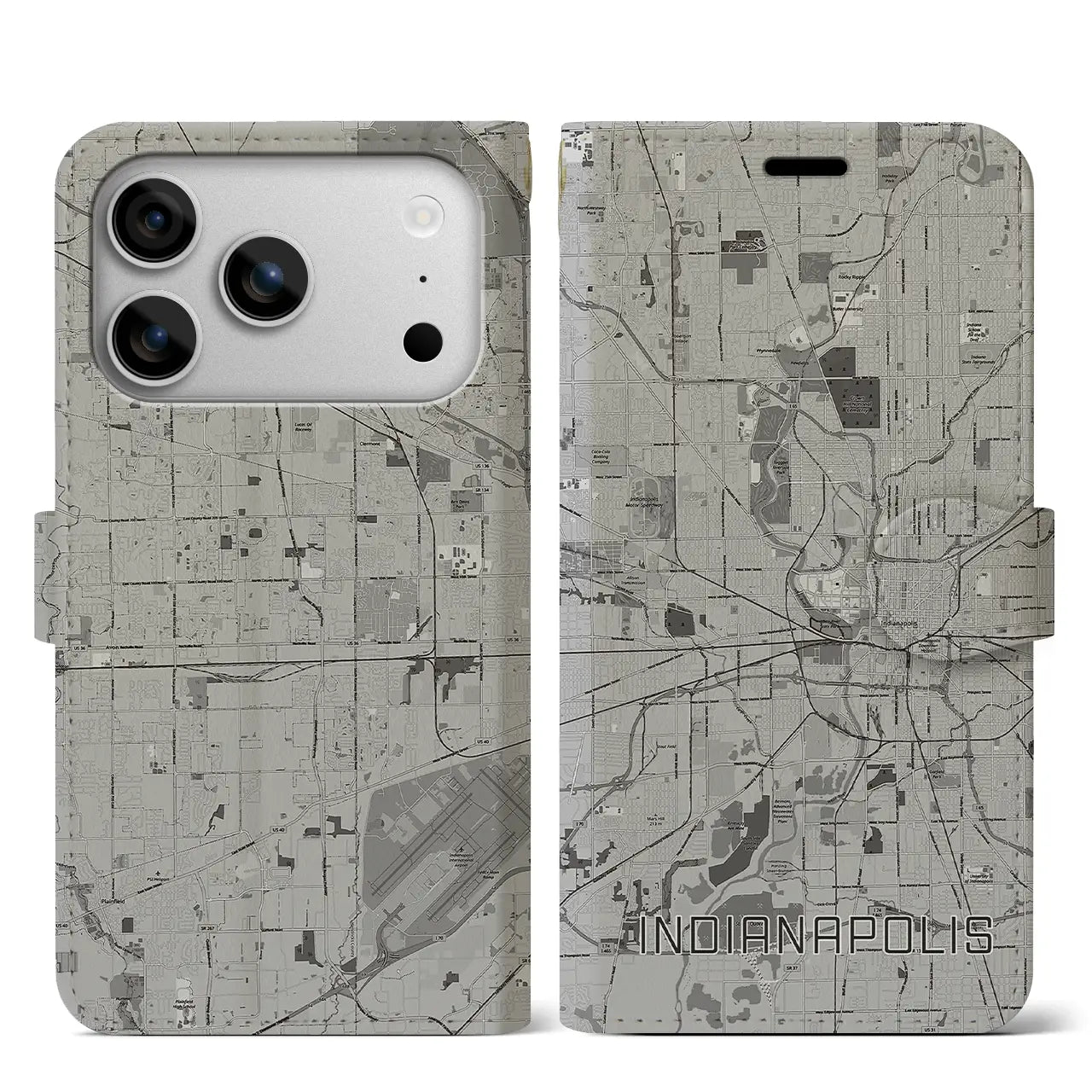 【インディアナポリス(アメリカ)】地図柄iPhoneケース(手帳タイプ)