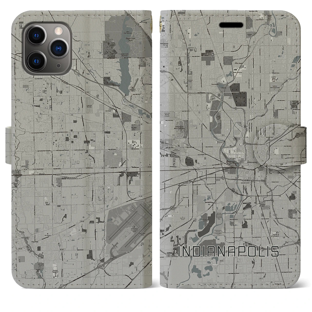【インディアナポリス(アメリカ)】地図柄iPhoneケース(手帳タイプ)