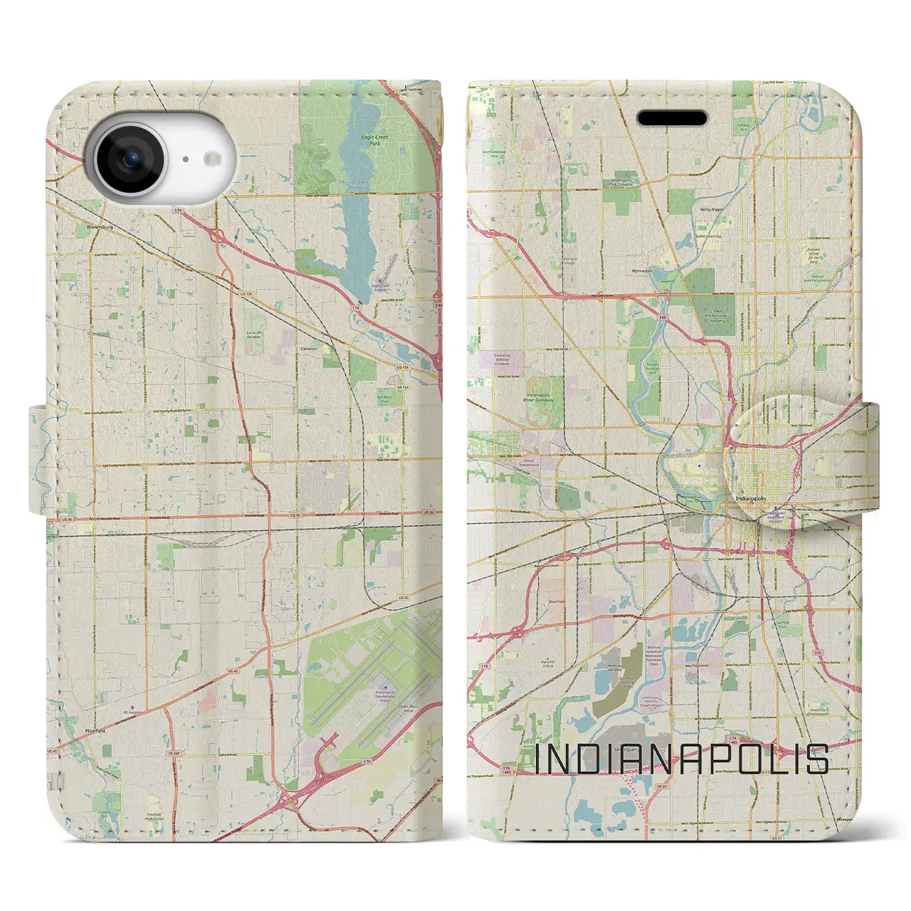 【インディアナポリス(アメリカ)】地図柄iPhoneケース(手帳タイプ)