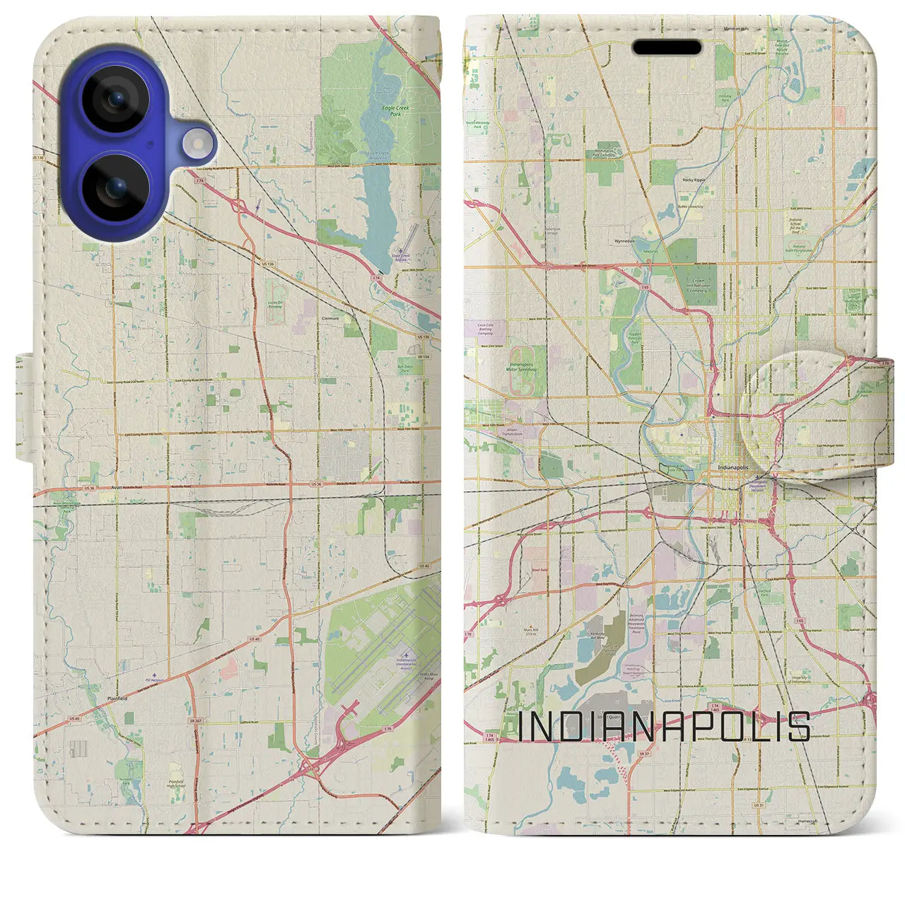 【インディアナポリス(アメリカ)】地図柄iPhoneケース(手帳タイプ)ナチュラル・iPhone 16 Pro Max 用