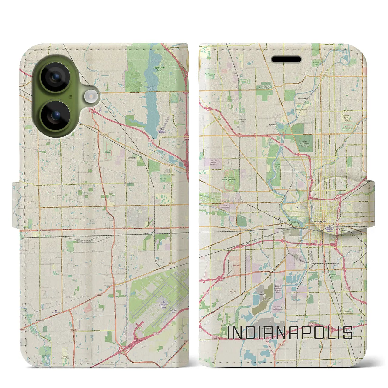 【インディアナポリス(アメリカ)】地図柄iPhoneケース(手帳タイプ)