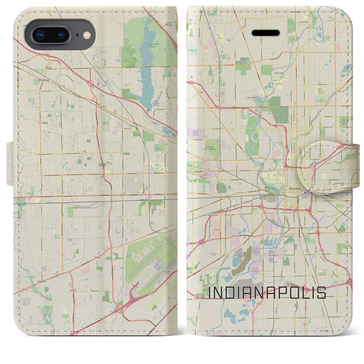【インディアナポリス(アメリカ)】地図柄iPhoneケース(手帳タイプ)ナチュラル・iPhone 8Plus /7Plus / 6sPlus / 6Plus 用