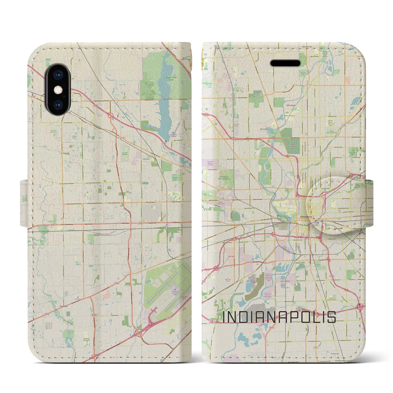 【インディアナポリス(アメリカ)】地図柄iPhoneケース(手帳タイプ)ナチュラル・iPhone XS / X 用
