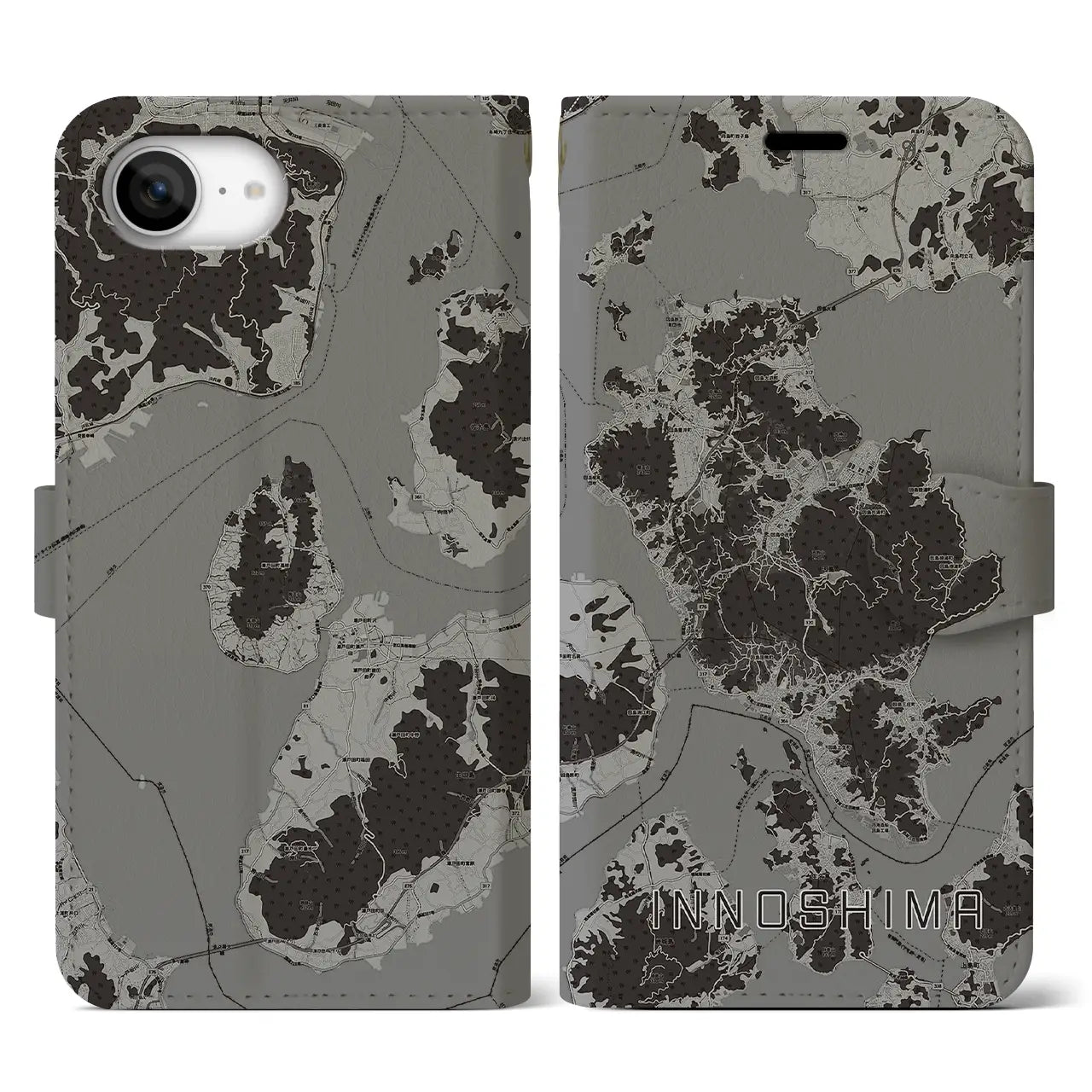 【因島(広島県)】地図柄iPhoneケース(手帳タイプ)