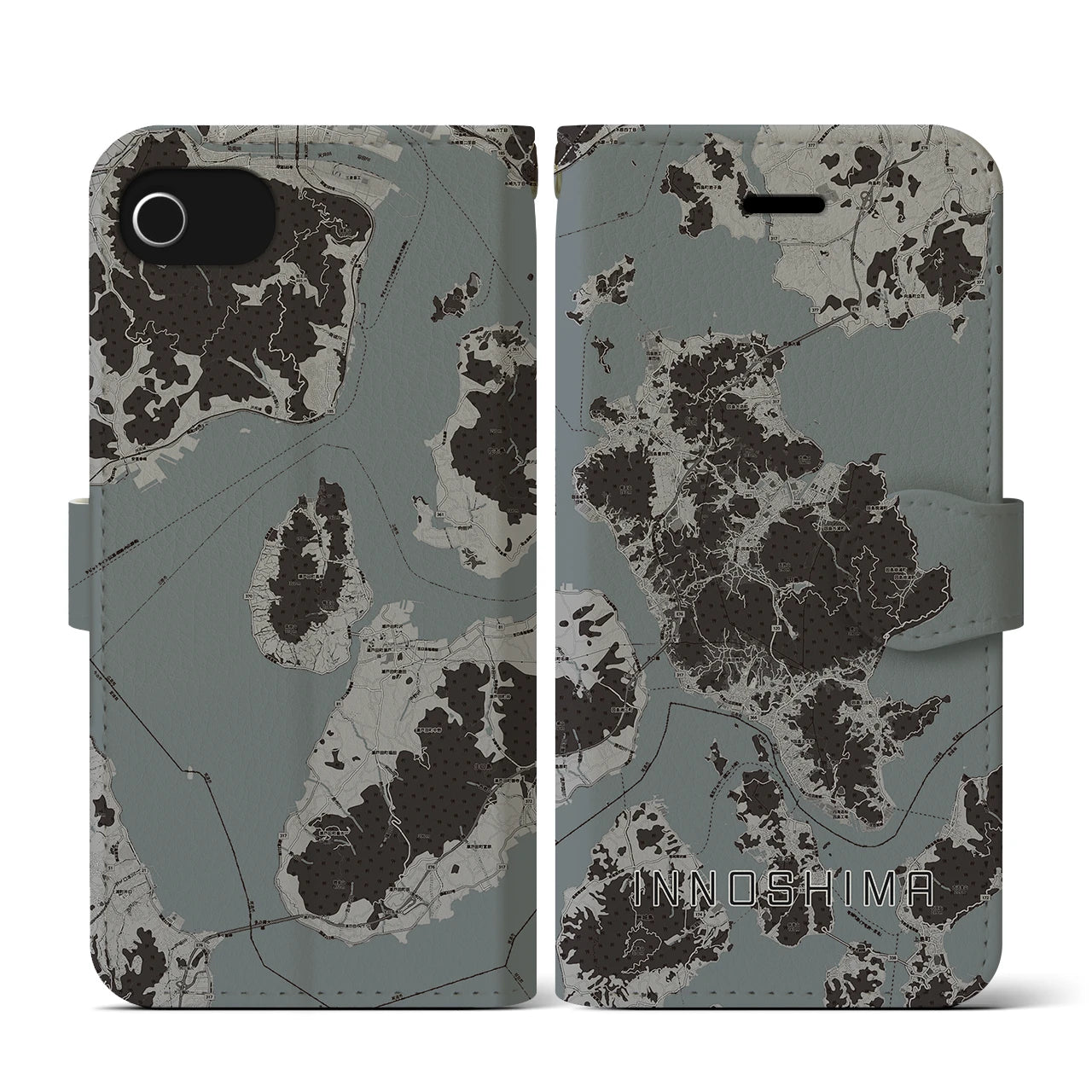 【因島(広島県)】地図柄iPhoneケース(手帳タイプ)