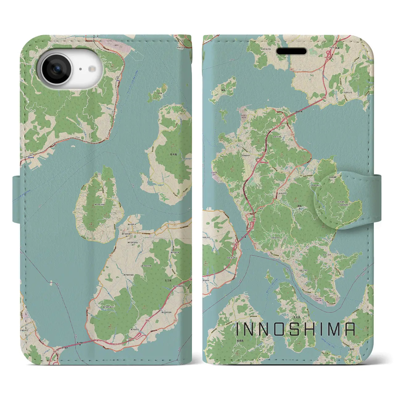 【因島(広島県)】地図柄iPhoneケース(手帳タイプ)