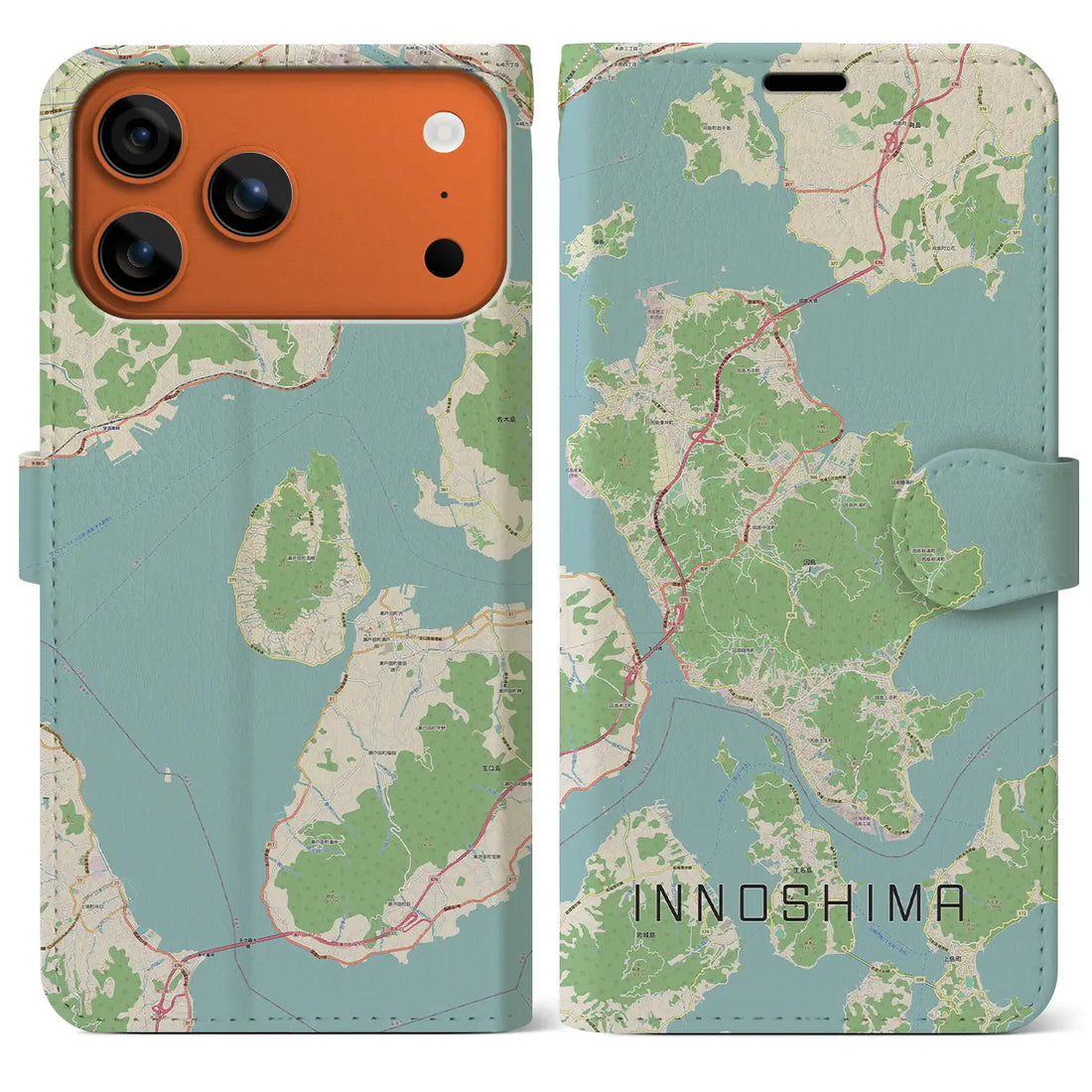 【因島(広島県)】地図柄iPhoneケース(手帳タイプ)モノトーン・iPhone 17 Pro Max 用