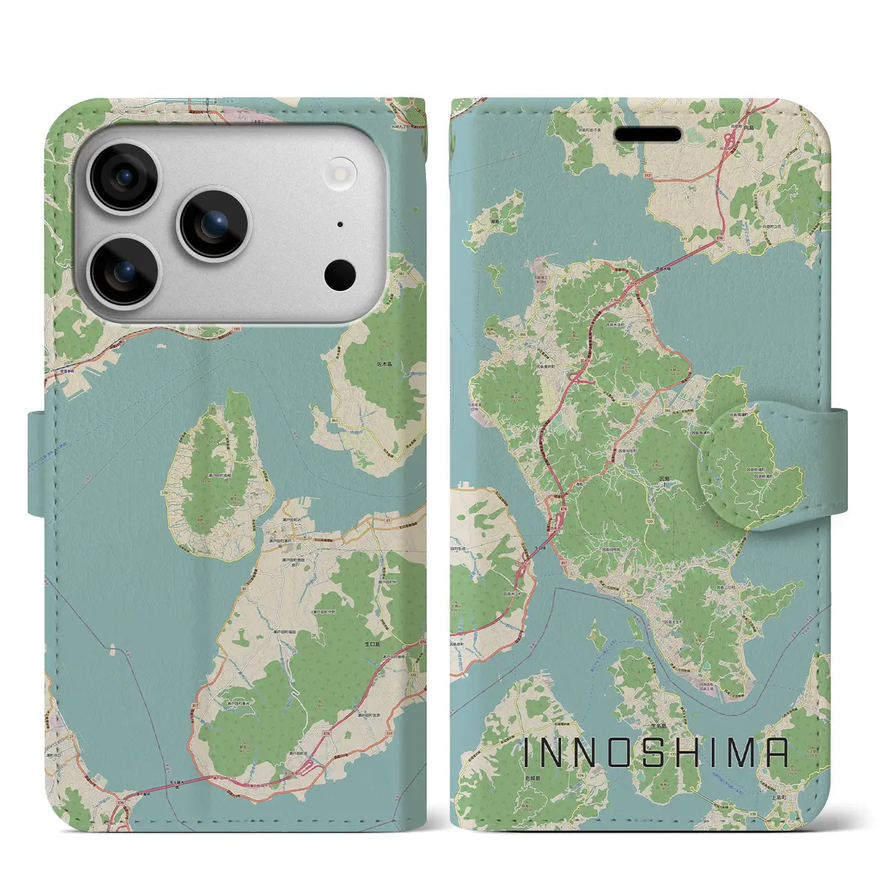 【因島(広島県)】地図柄iPhoneケース(手帳タイプ)