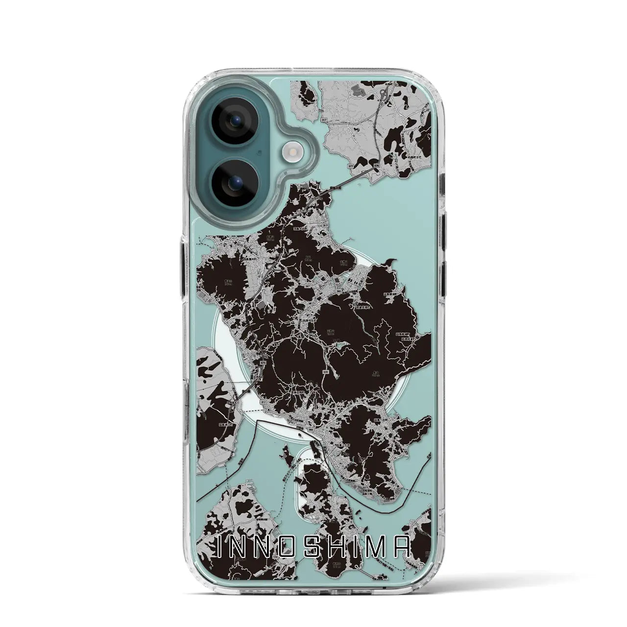 【因島(広島県)】地図柄iPhoneケース(MagSafeタイプ)モノトーン・iPhone 16 Pro 用