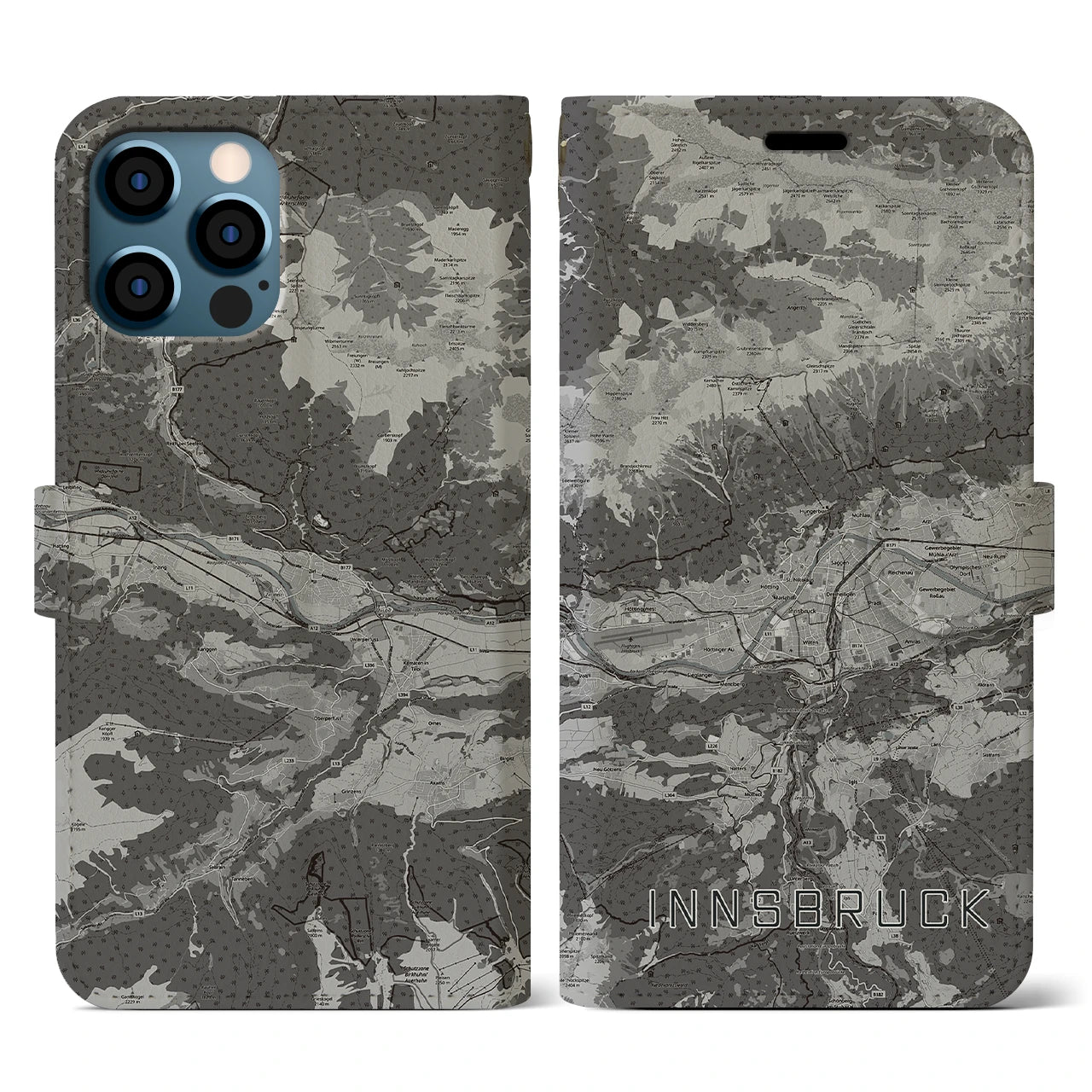 【インスブルック(オーストリア)】地図柄iPhoneケース(手帳タイプ)