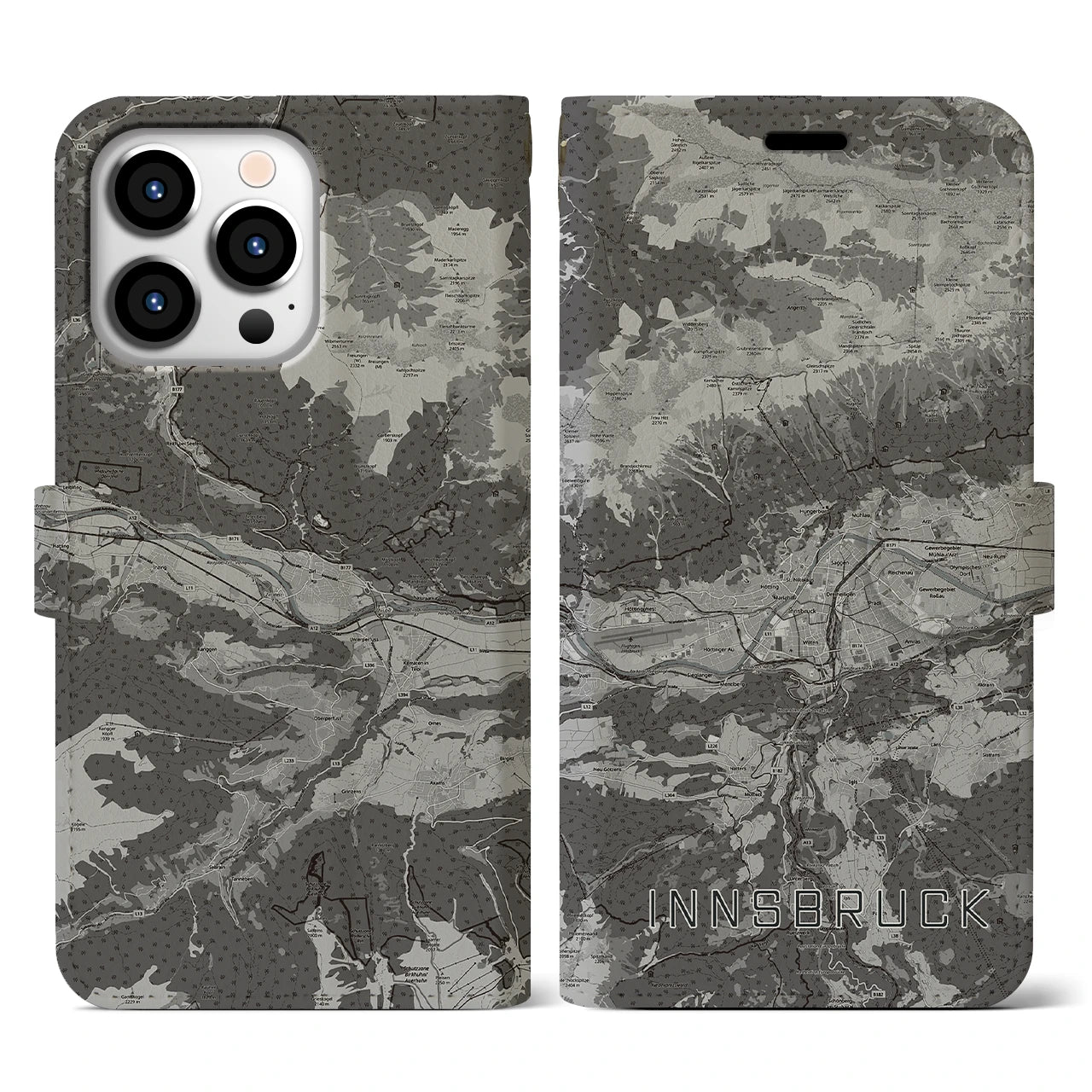 【インスブルック(オーストリア)】地図柄iPhoneケース(手帳タイプ)