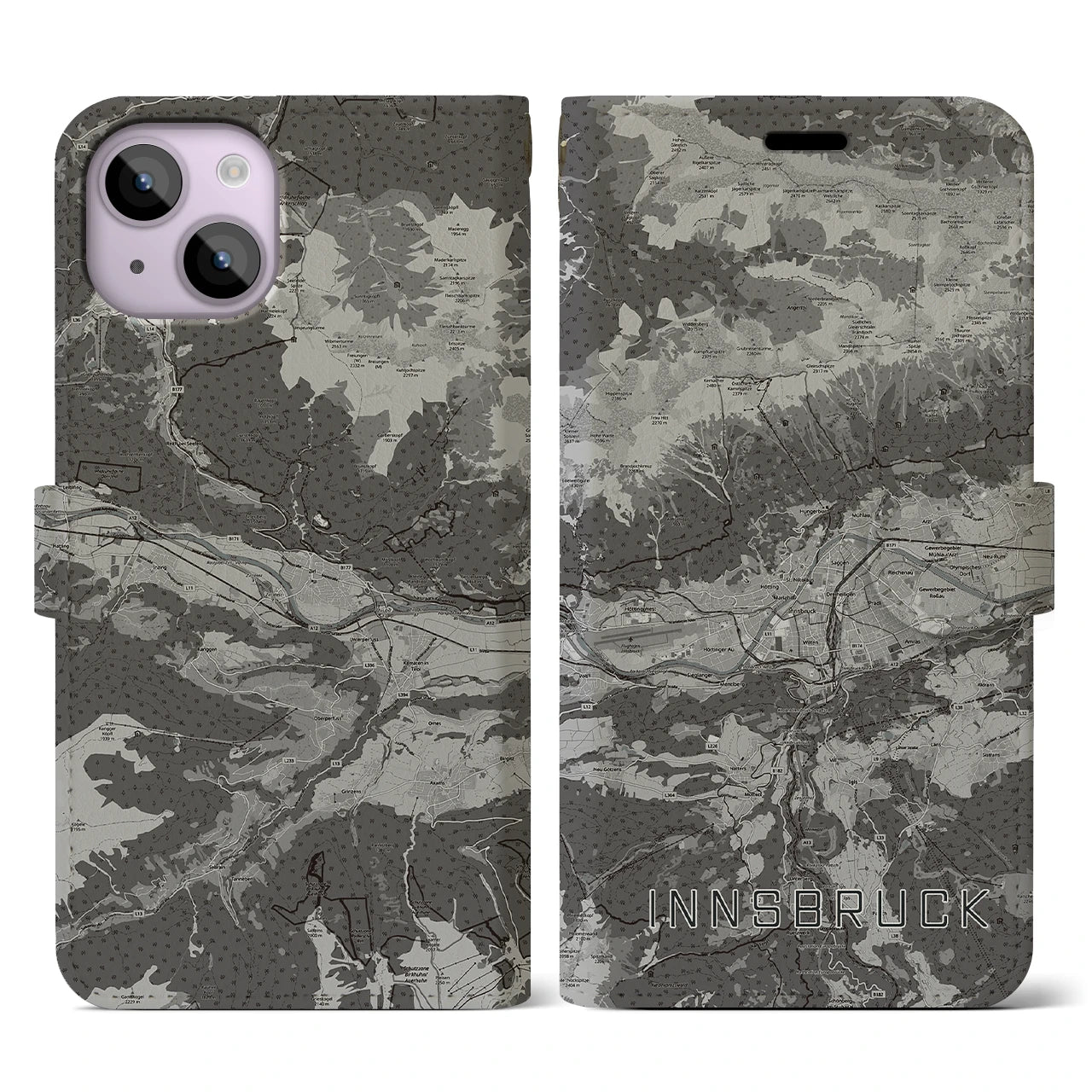 【インスブルック(オーストリア)】地図柄iPhoneケース(手帳タイプ)