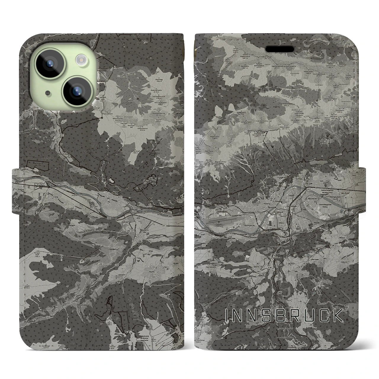 【インスブルック(オーストリア)】地図柄iPhoneケース(手帳タイプ)