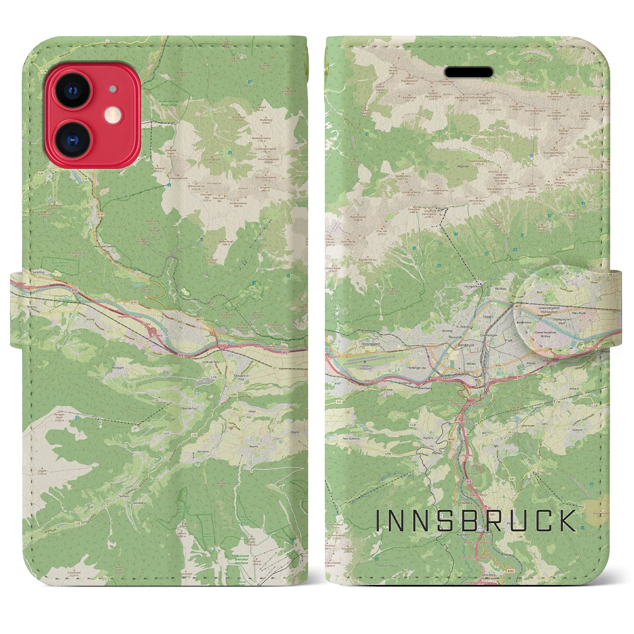 【インスブルック(オーストリア)】地図柄iPhoneケース(手帳タイプ)ナチュラル・iPhone 11 用