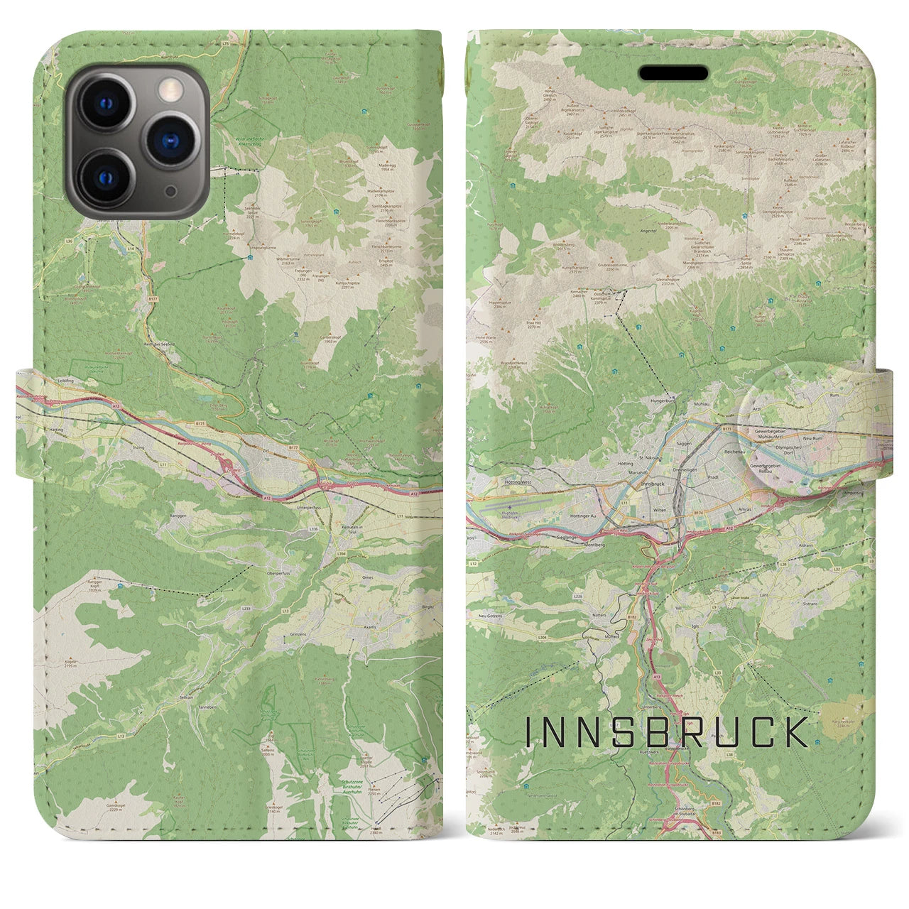【インスブルック(オーストリア)】地図柄iPhoneケース(手帳タイプ)ナチュラル・iPhone 11 Pro Max 用