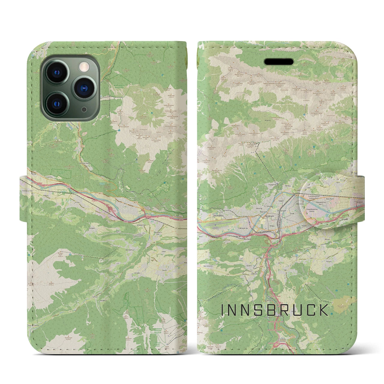 【インスブルック(オーストリア)】地図柄iPhoneケース(手帳タイプ)ナチュラル・iPhone 11 Pro 用