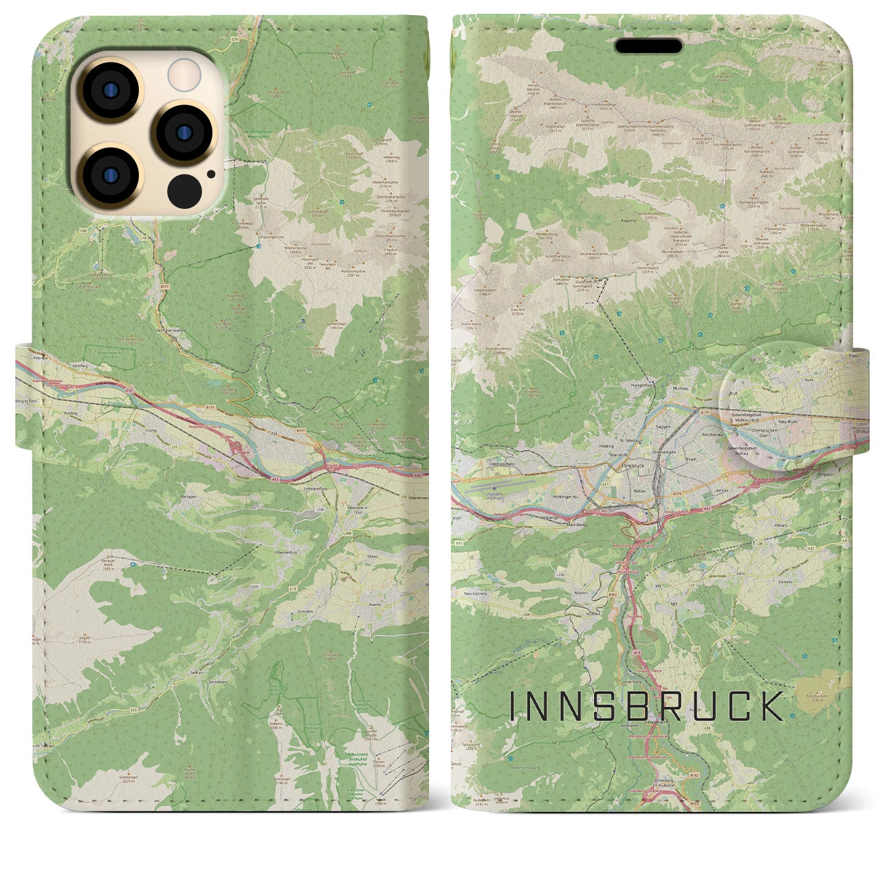 【インスブルック(オーストリア)】地図柄iPhoneケース(手帳タイプ)ナチュラル・iPhone 12 Pro Max 用