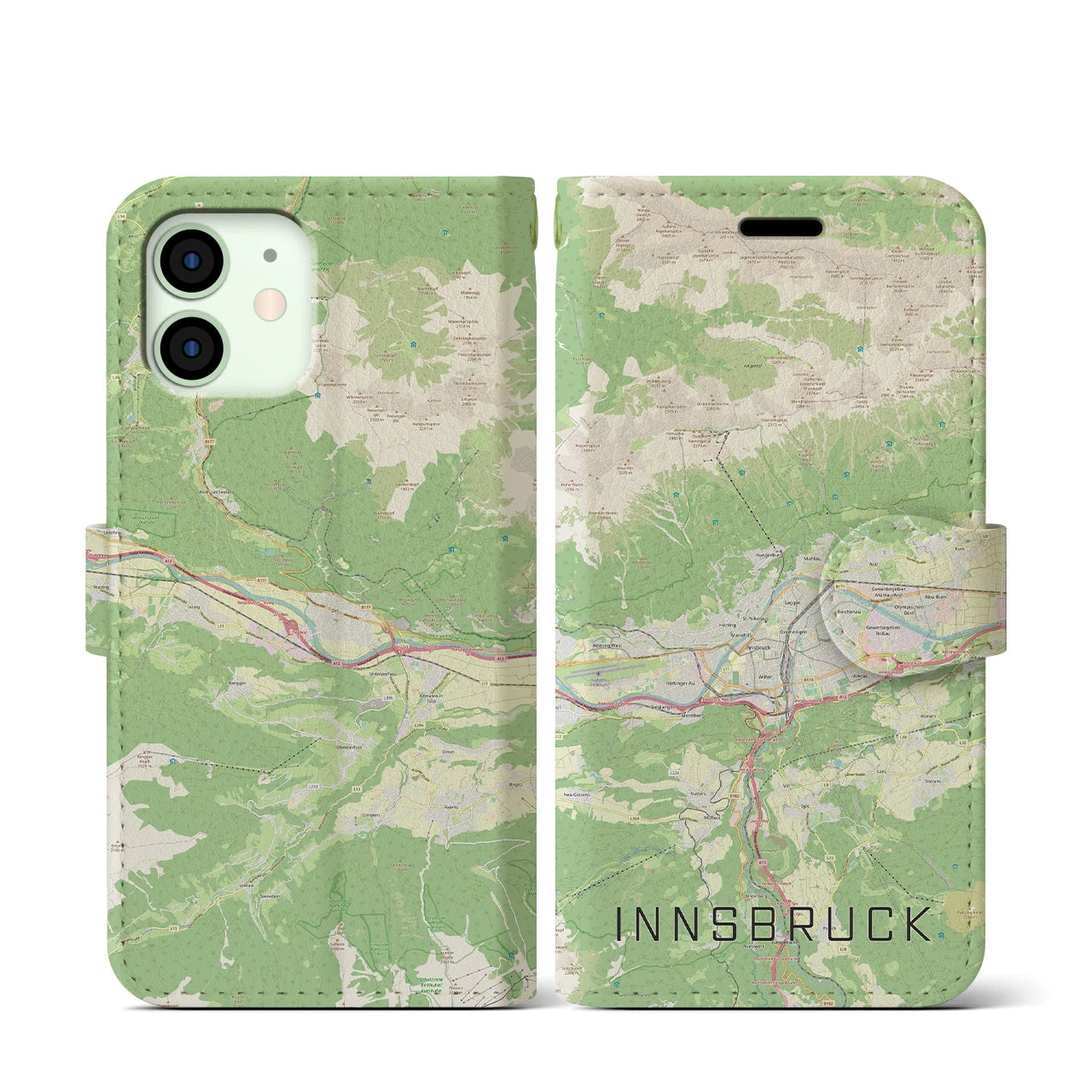 【インスブルック(オーストリア)】地図柄iPhoneケース(手帳タイプ)ナチュラル・iPhone 12 mini 用