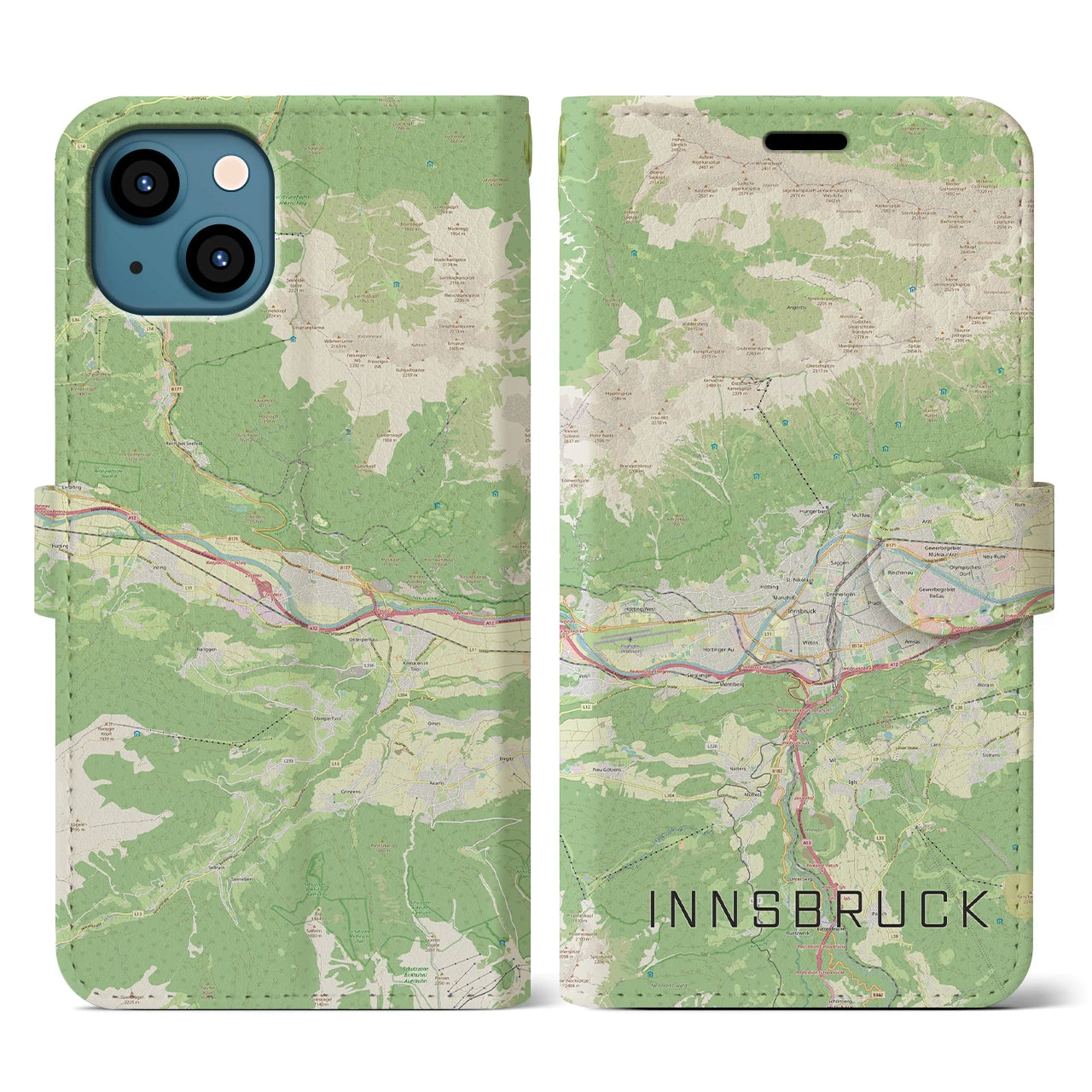 【インスブルック(オーストリア)】地図柄iPhoneケース(手帳タイプ)ナチュラル・iPhone 13 用