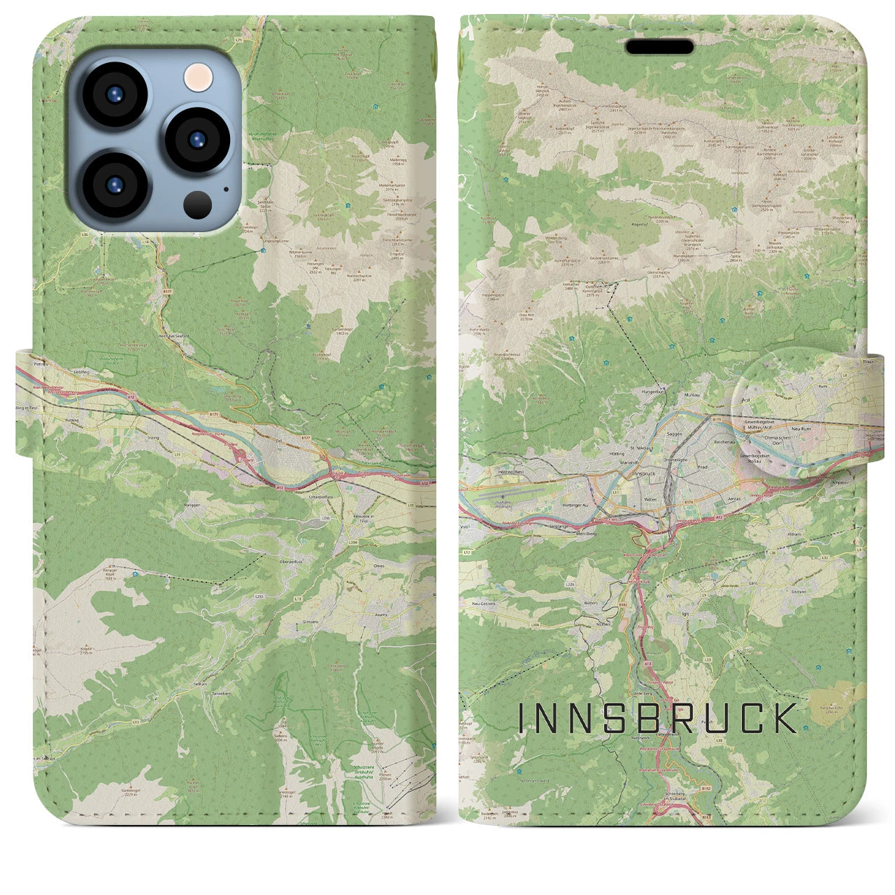 【インスブルック(オーストリア)】地図柄iPhoneケース(手帳タイプ)ナチュラル・iPhone 13 Pro Max 用