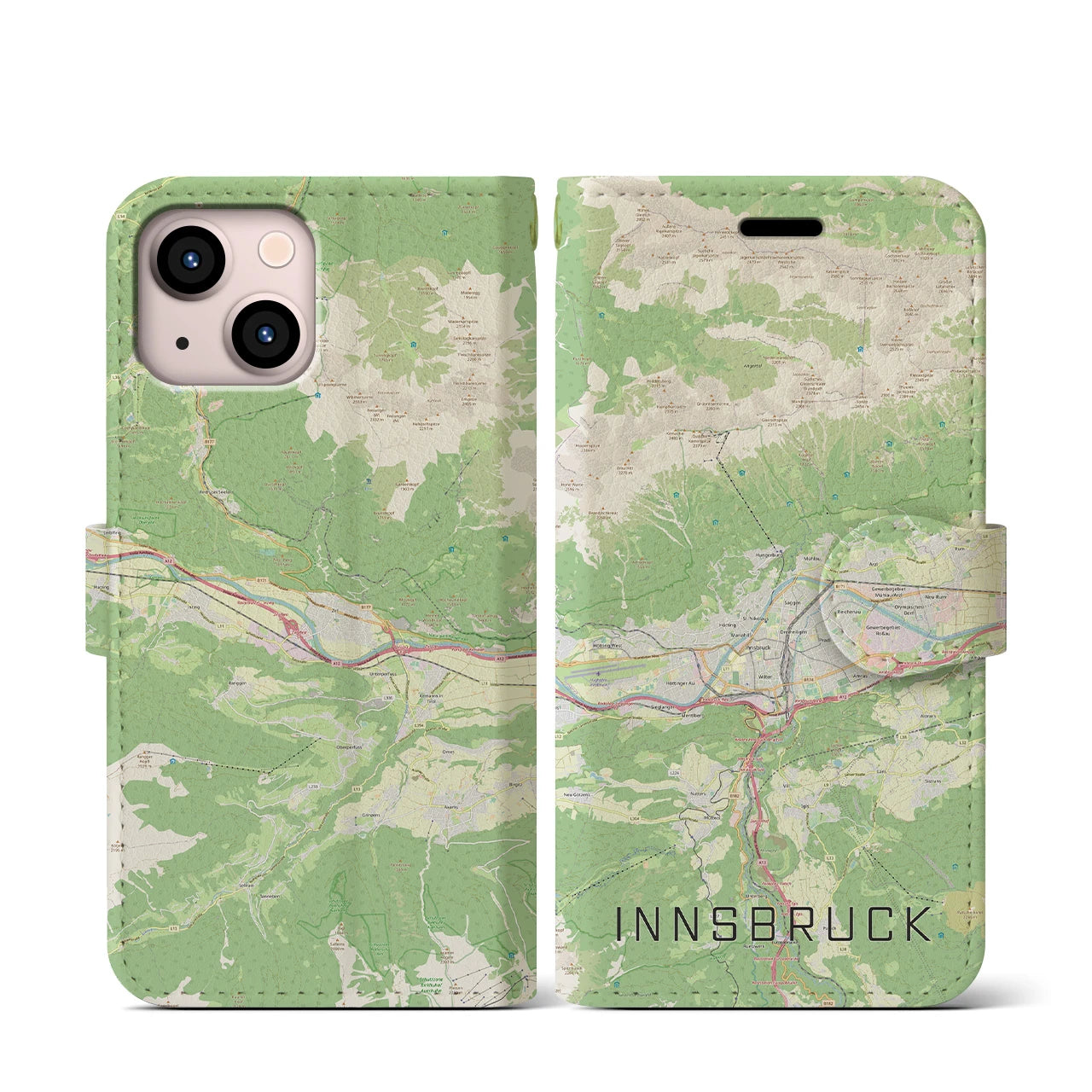 【インスブルック(オーストリア)】地図柄iPhoneケース(手帳タイプ)ナチュラル・iPhone 13 mini 用