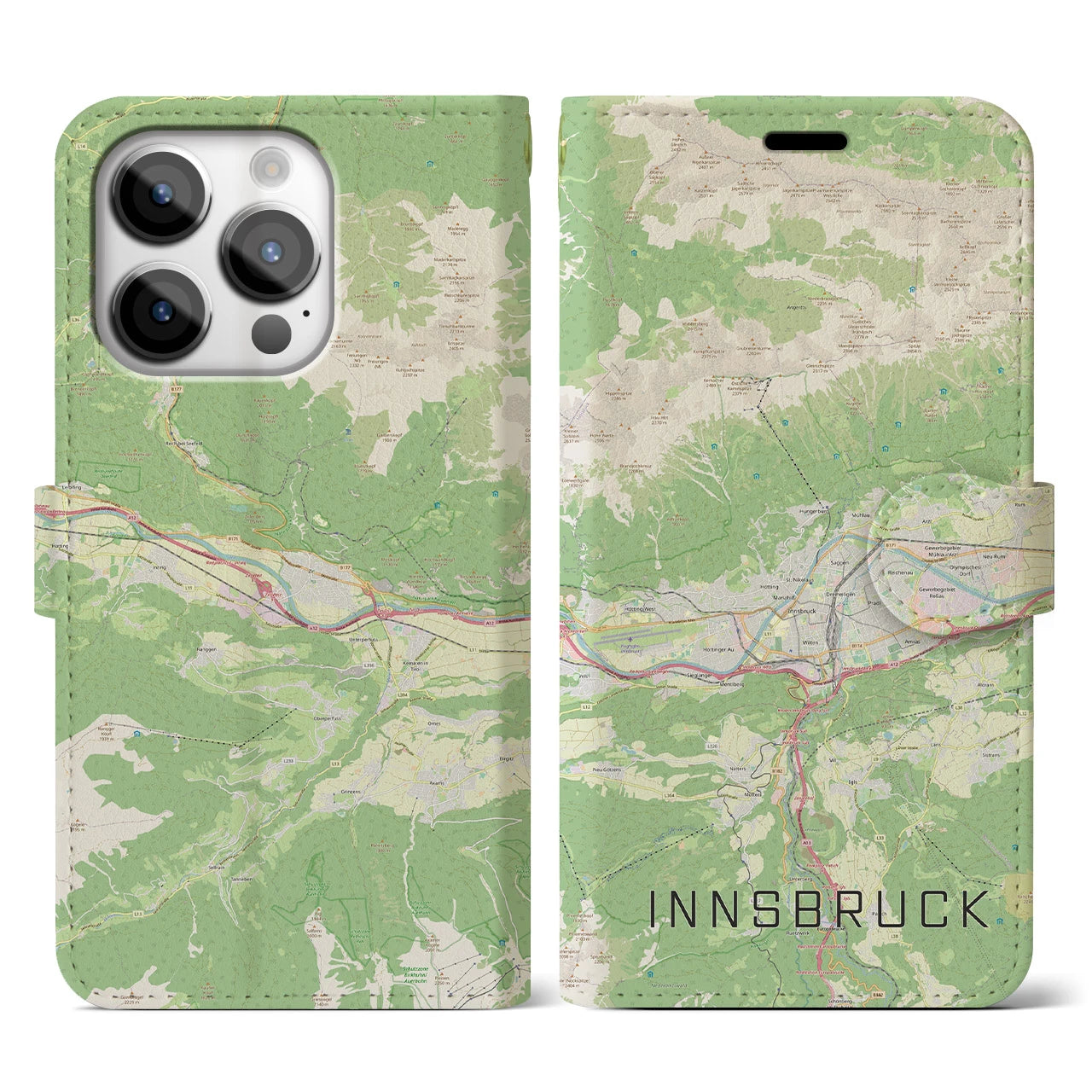 【インスブルック(オーストリア)】地図柄iPhoneケース(手帳タイプ)