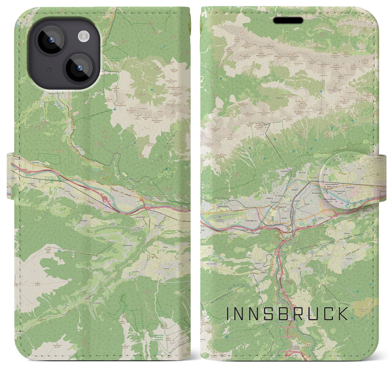 【インスブルック(オーストリア)】地図柄iPhoneケース(手帳タイプ)ナチュラル・iPhone 14 Plus 用