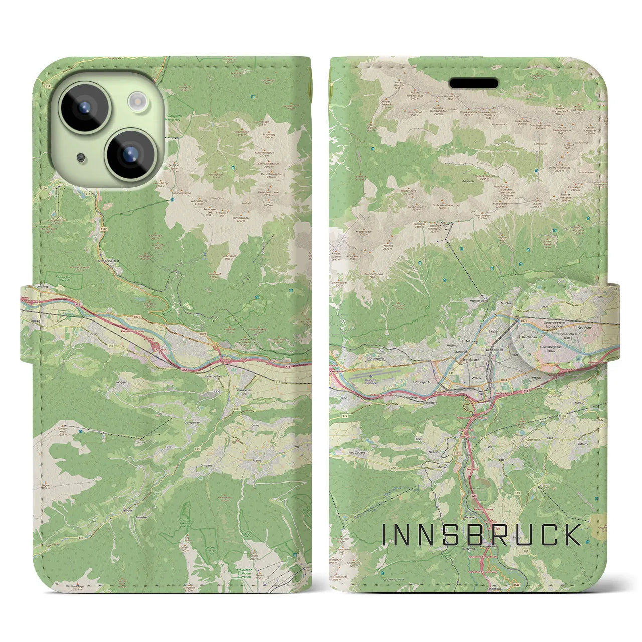 【インスブルック(オーストリア)】地図柄iPhoneケース(手帳タイプ)