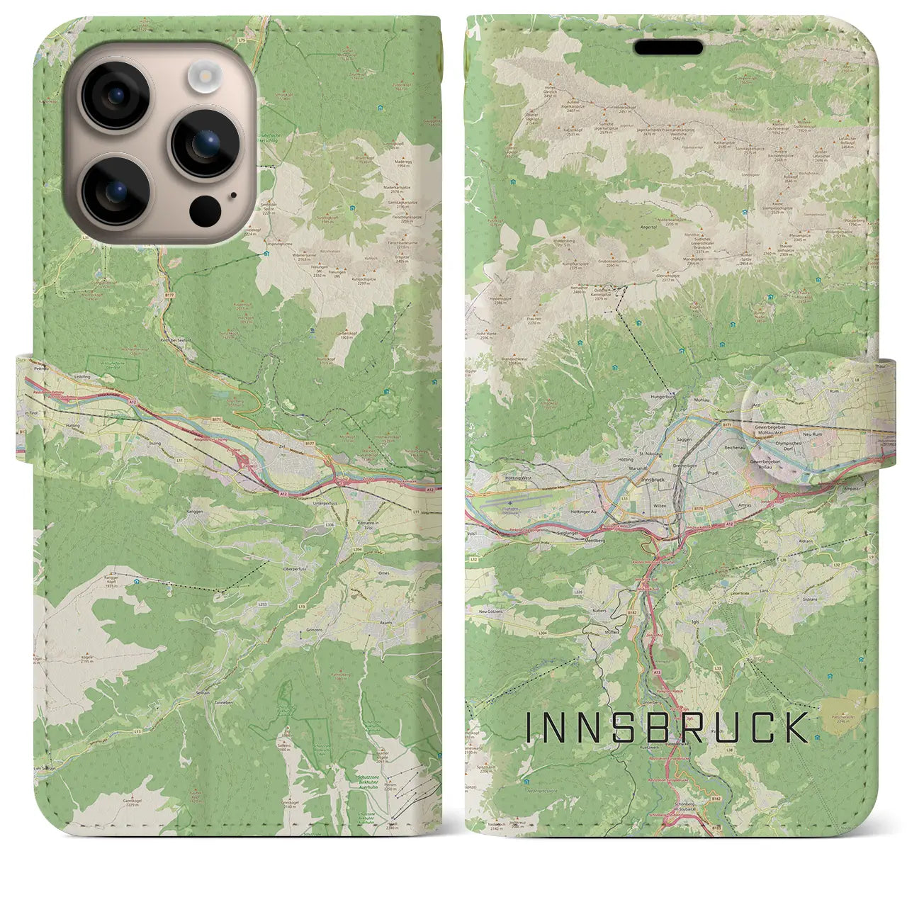 【インスブルック(オーストリア)】地図柄iPhoneケース(手帳タイプ)ナチュラル・iPhone 16 Plus 用