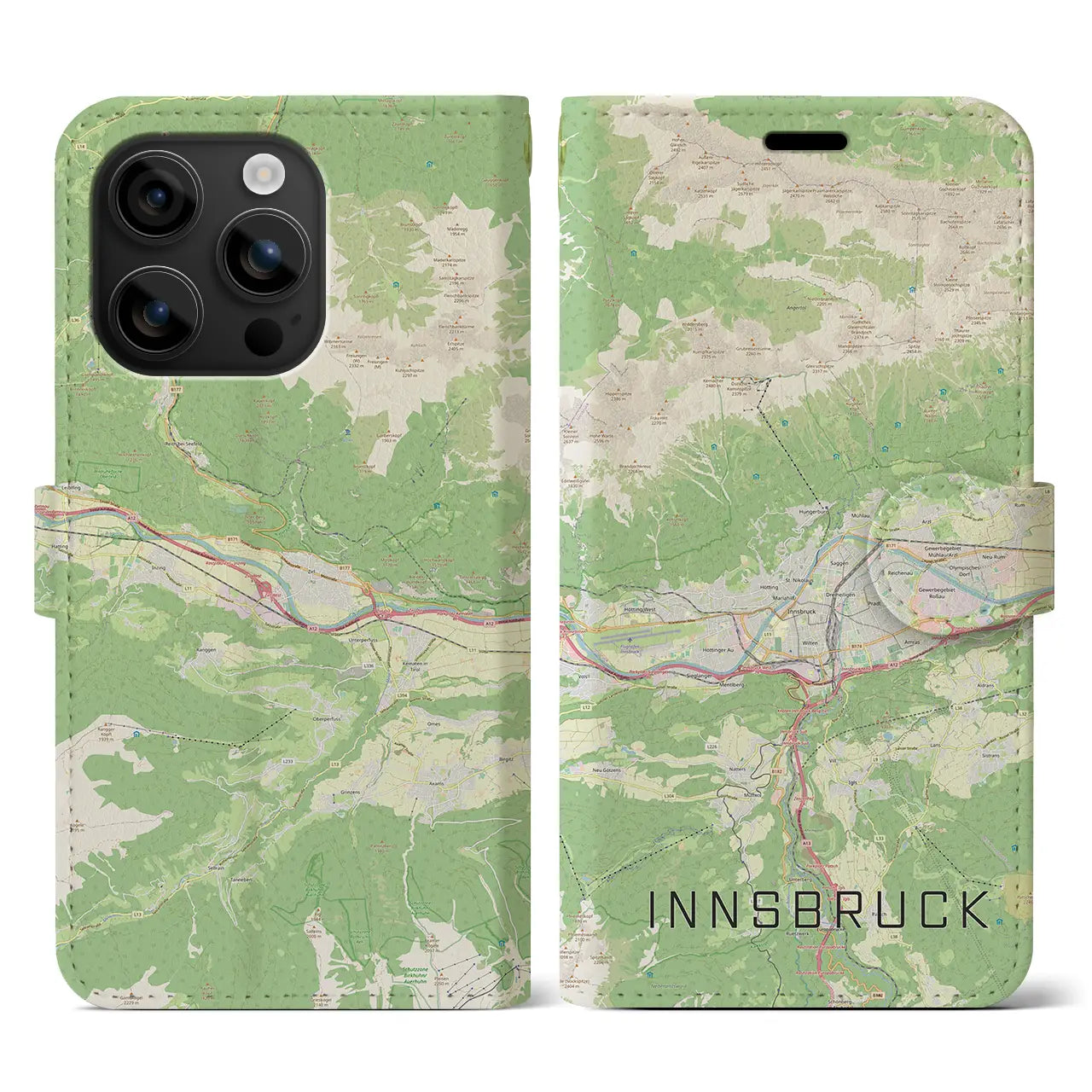 【インスブルック(オーストリア)】地図柄iPhoneケース(手帳タイプ)ナチュラル・iPhone 16 用