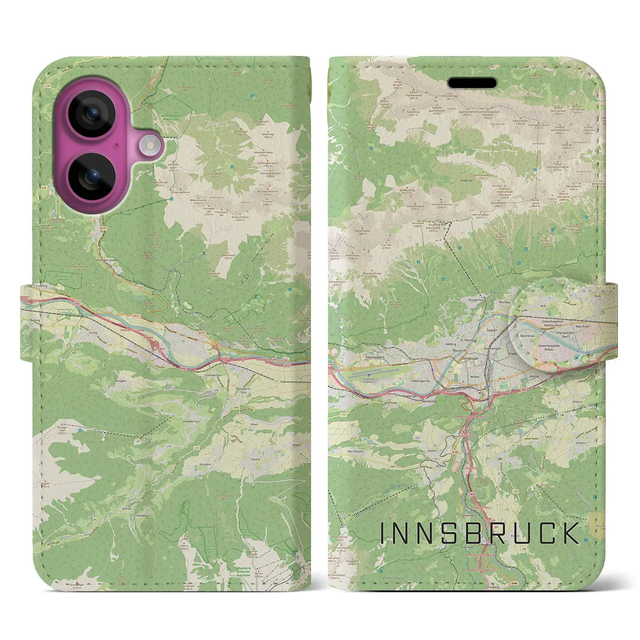 【インスブルック(オーストリア)】地図柄iPhoneケース(手帳タイプ)ナチュラル・iPhone 16 Pro 用