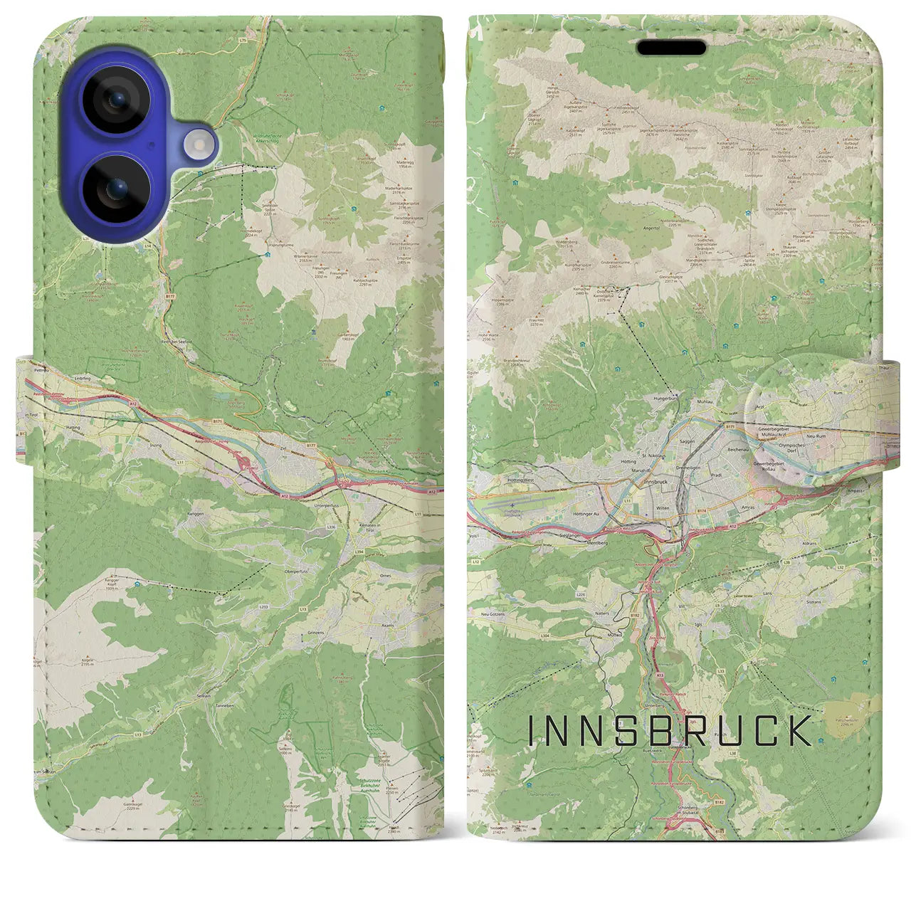 【インスブルック(オーストリア)】地図柄iPhoneケース(手帳タイプ)ナチュラル・iPhone 16 Pro Max 用