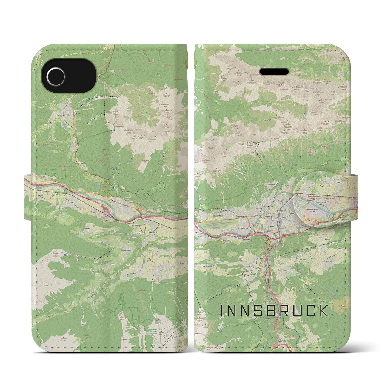 【インスブルック(オーストリア)】地図柄iPhoneケース(手帳タイプ)ナチュラル・iPhone SE(第3 / 第2世代) / 8 / 7 / 6s / 6 用